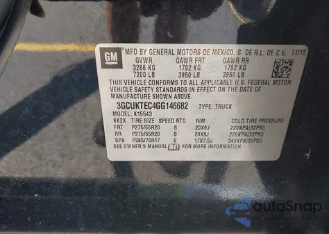 2016 Chevrolet Silverado 1500 High Country из США, поврежденный, VIN 3GCUKTEC4GG146682